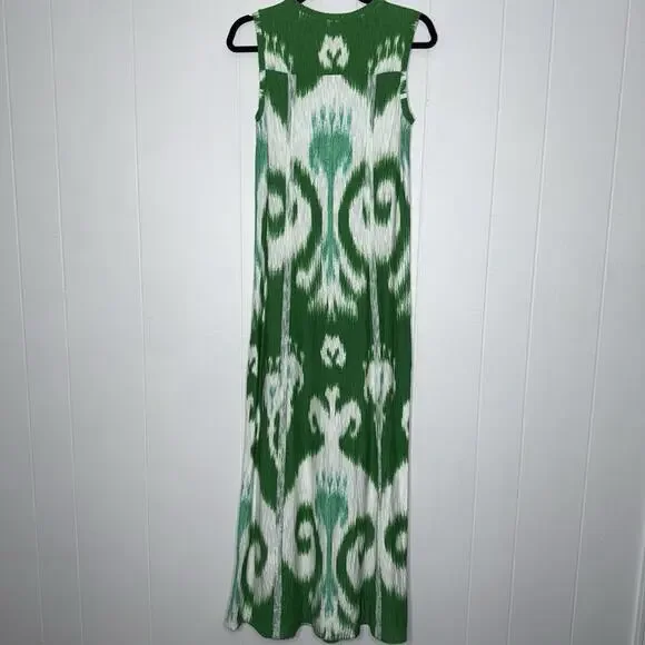 Chico’s Women’s Ikat Print Maxi Dress Green Sleeveless Size 0 4/6 - Picture 2 of 6